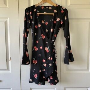 Black Floral Wrap Dress